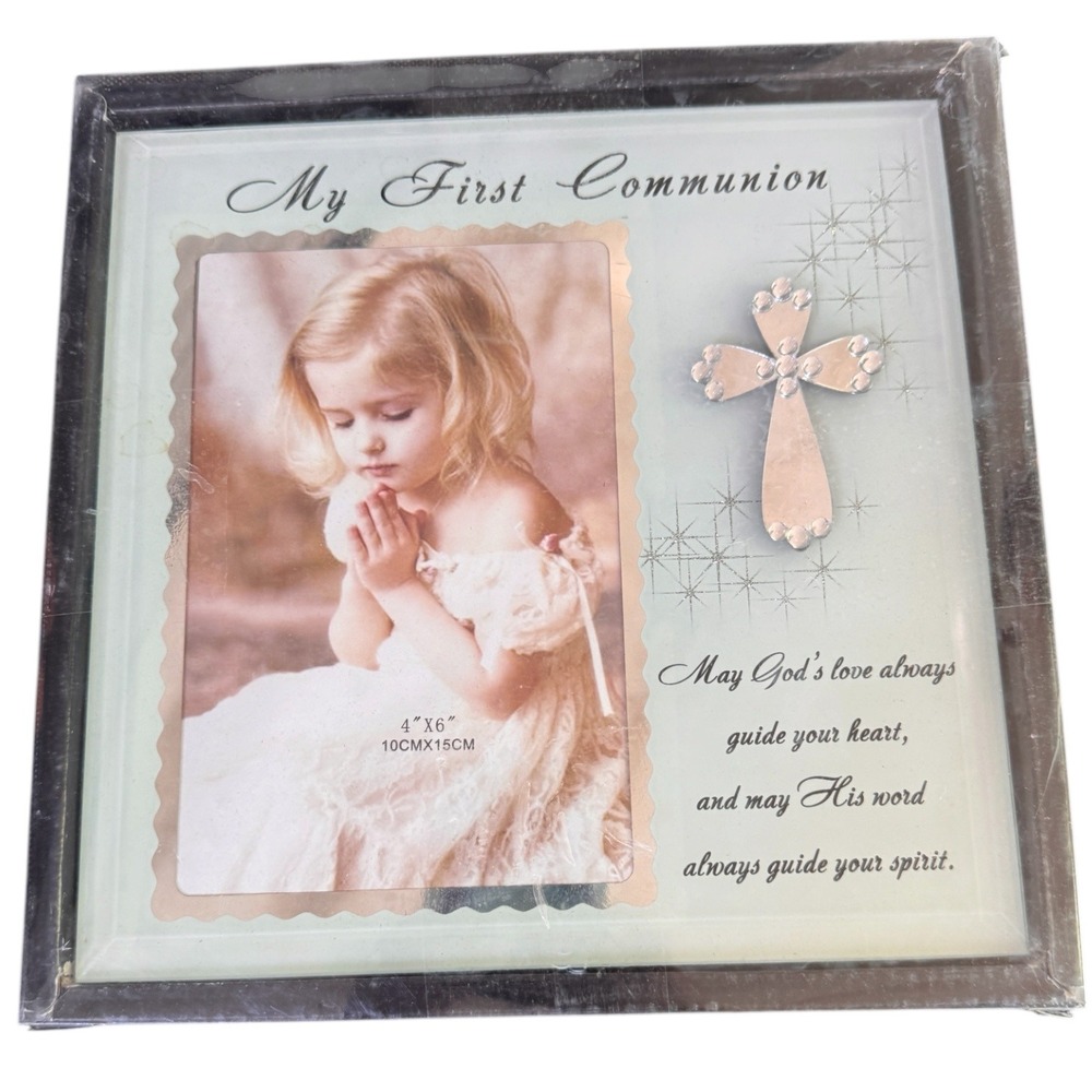 My First Communion Glass Picture Frame 4x6 Scalloped Border Silver  SKH161FC